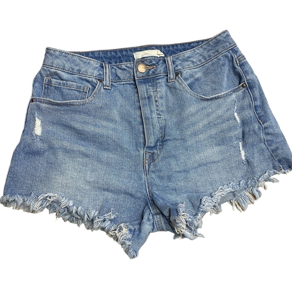 TGLA Blue Denim Button Fly Distressed Raw Hem shorts Size 29
